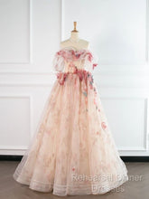 Ball Gown Champagne Tulle Floral Semi Formal Prom Dress